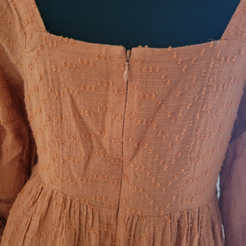 Madewell Orange Clip Dot Puff Sleeve Cottagecore Boho Western Mini Dress Vacay 4 - Picture 11 of 13